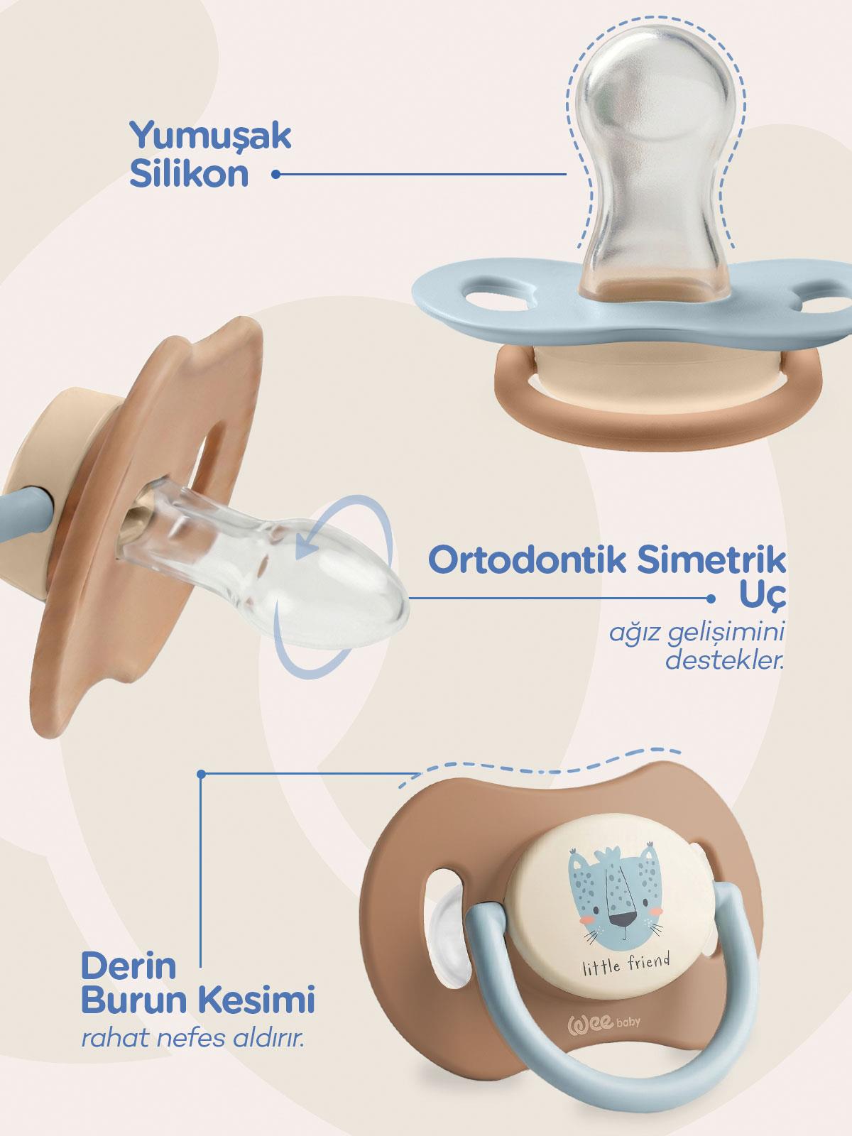 Wee Baby Duo Simetrik Uçlu Emzik 0-6 Ay No:1 - Mavi