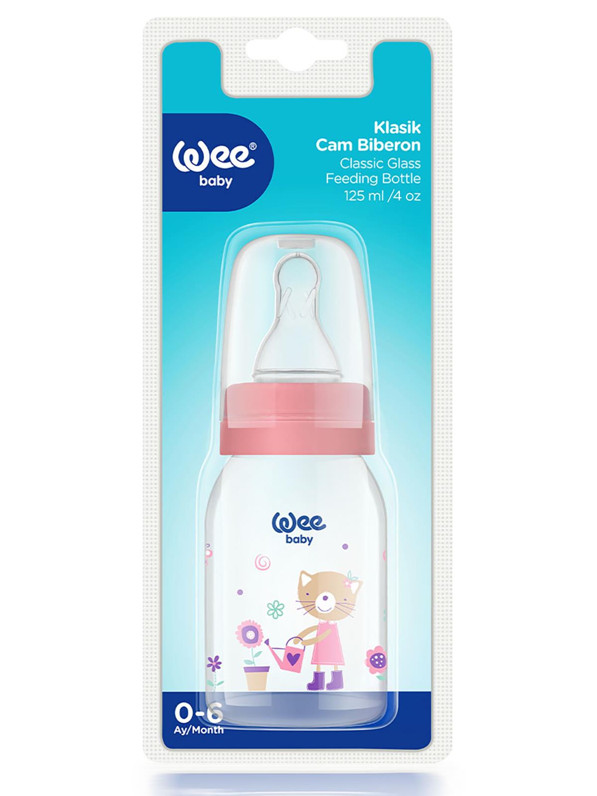 Wee Baby Sılıkon Klasık Kıraz Uclu Cam Bıberon 125 ml - Pembe
