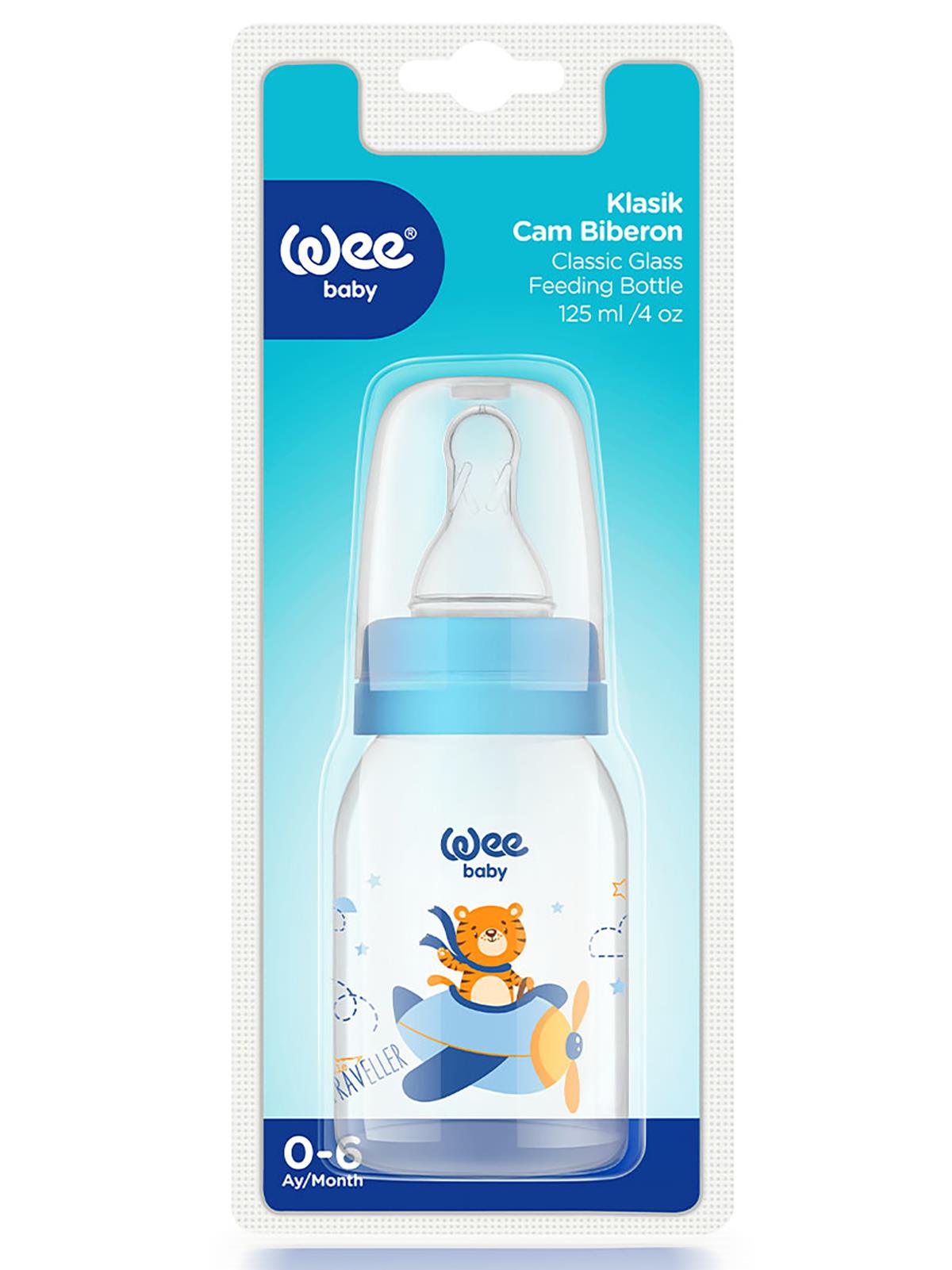 Wee Baby Sılıkon Klasık Kıraz Uclu Cam Bıberon 125 ml - Mavi