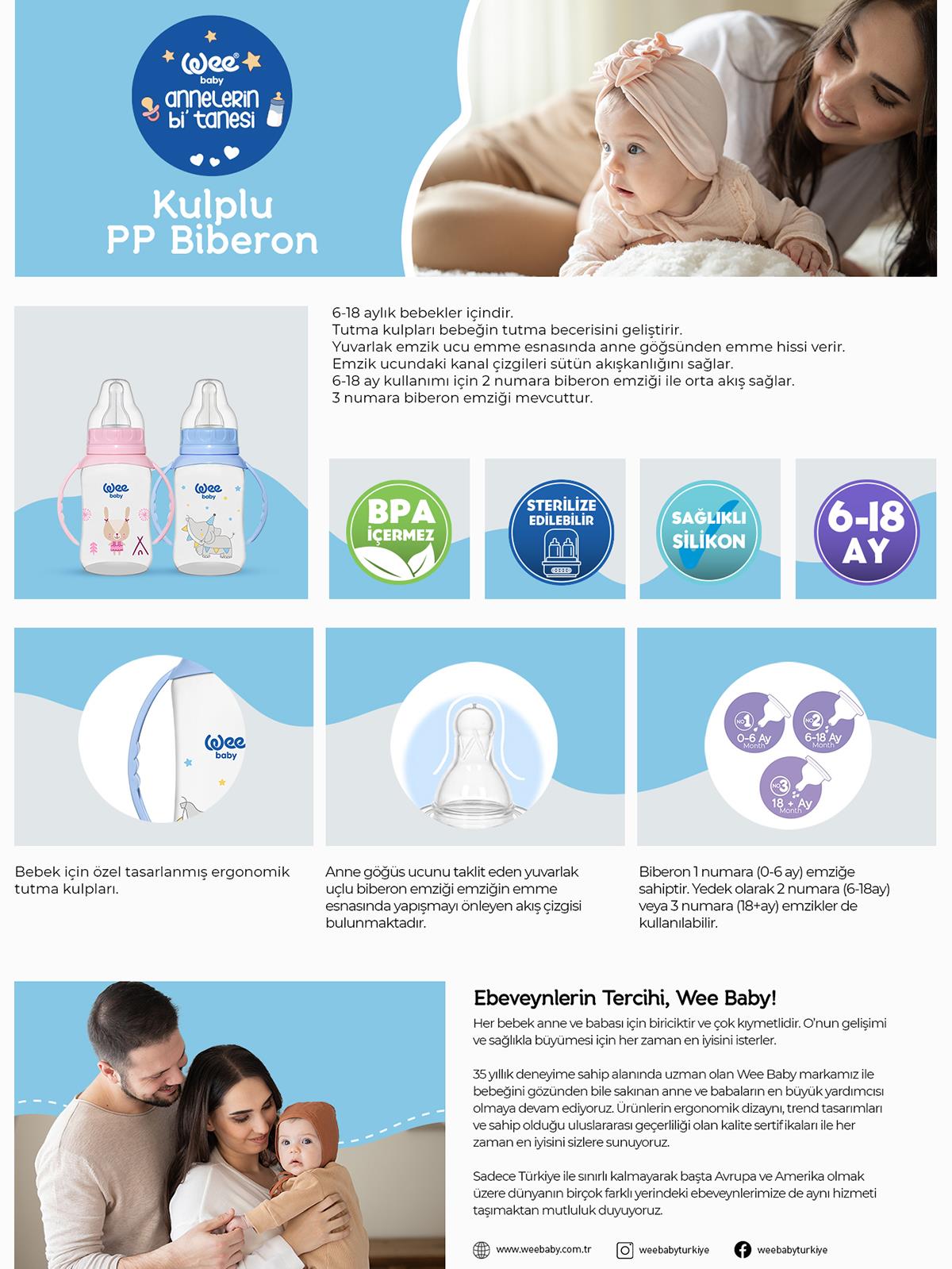 Wee Baby Pp Kulplu Pp 150 Ml Bıberon - Mavi