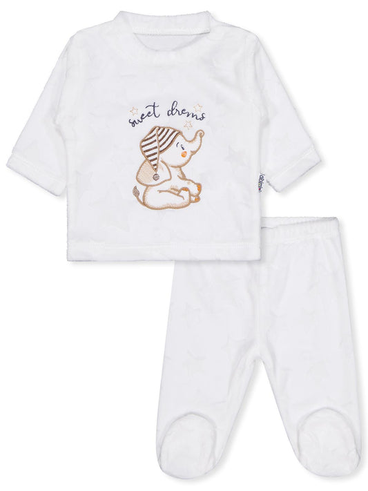 Minidamla Filli Nakış Patikli 2Li 1-6 Ay Pijama Takımı - Ekru