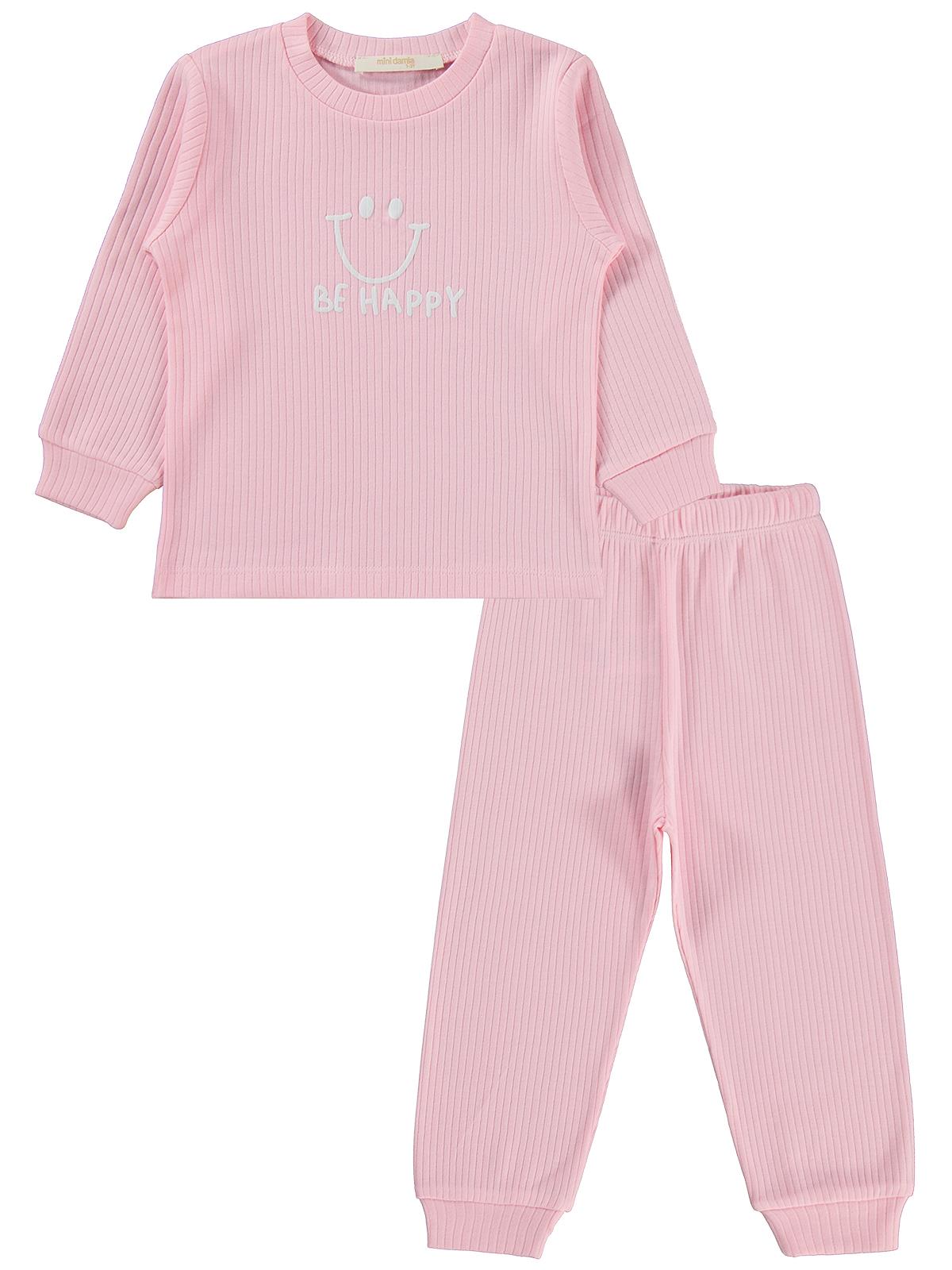 Minidamla Gülen Yüz Baskılı 1-7 Yaş Pijama Takımı - Pembe