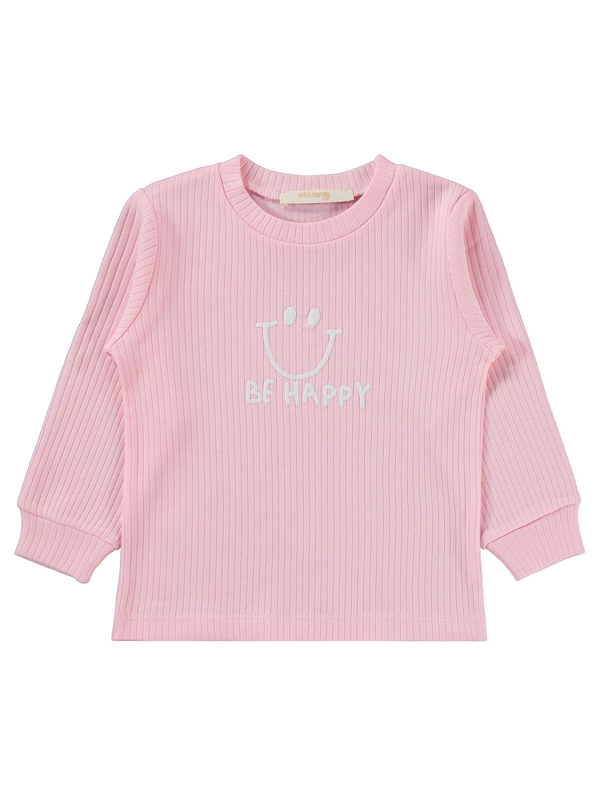 Minidamla Gülen Yüz Baskılı 1-7 Yaş Pijama Takımı - Pembe