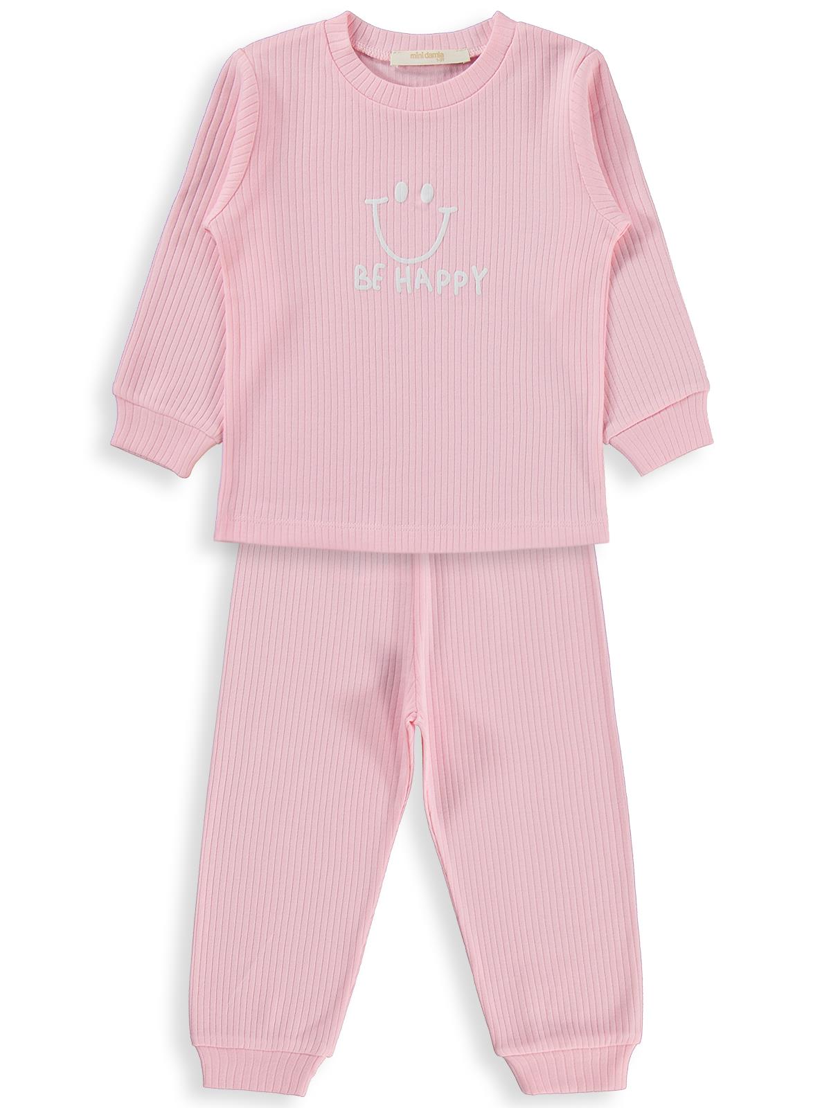 Minidamla Gülen Yüz Baskılı 1-7 Yaş Pijama Takımı - Pembe