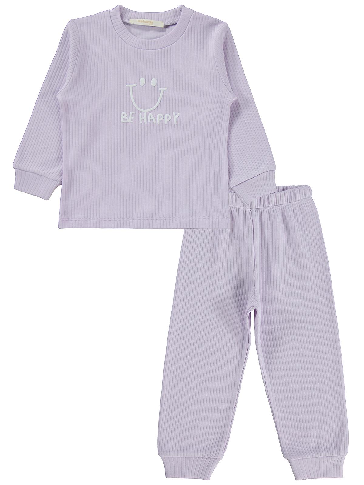 Minidamla Gülen Yüz Baskılı 1-7 Yaş Pijama Takımı - Lila