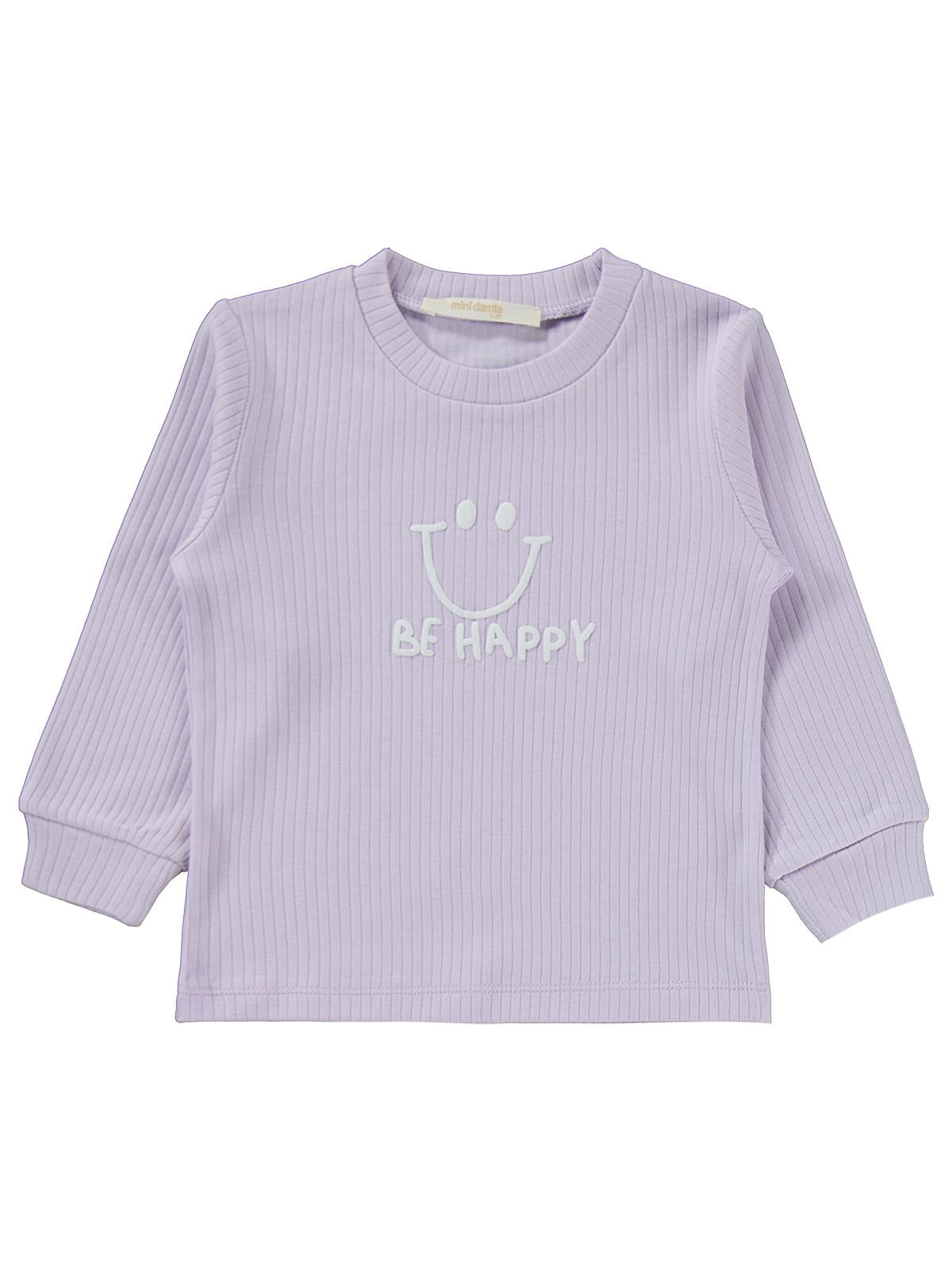 Minidamla Gülen Yüz Baskılı 1-7 Yaş Pijama Takımı - Lila