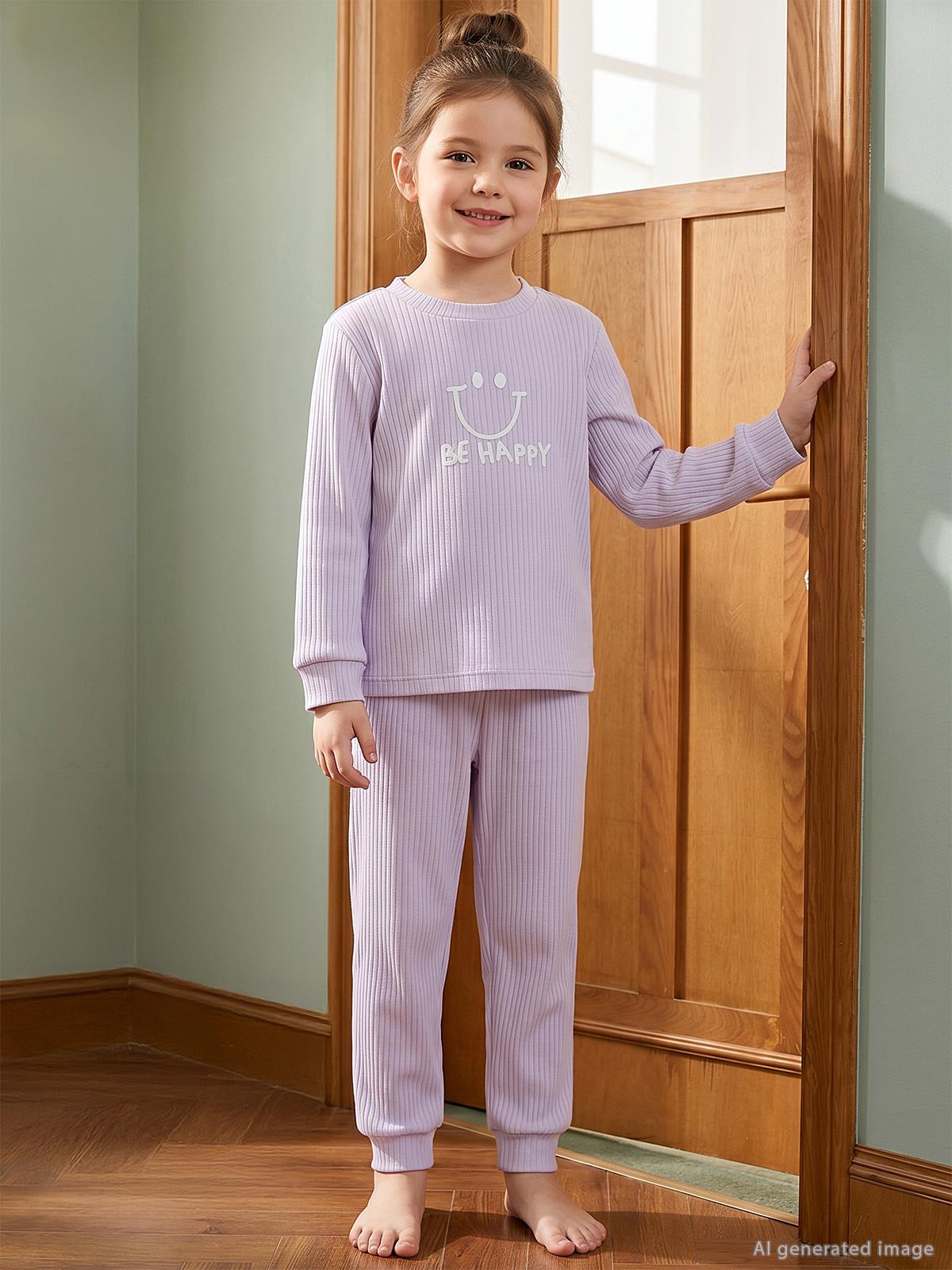 Minidamla Gülen Yüz Baskılı 1-7 Yaş Pijama Takımı - Lila