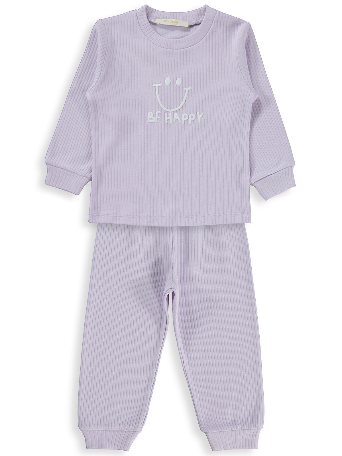 Minidamla Gülen Yüz Baskılı 1-7 Yaş Pijama Takımı - Lila