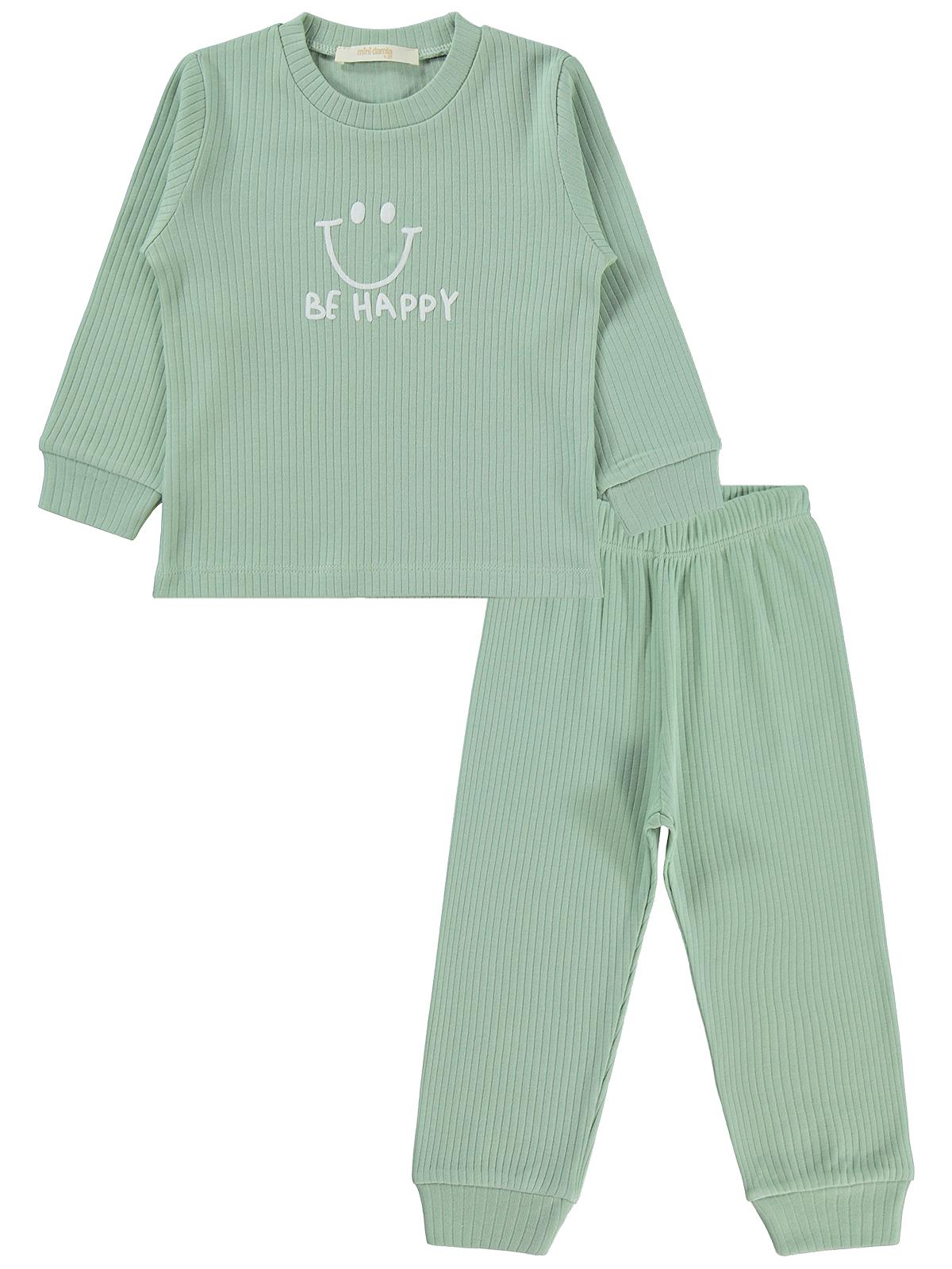 Minidamla Gülen Yüz Baskılı 1-6 Yaş Pijama Takımı - Yeşil
