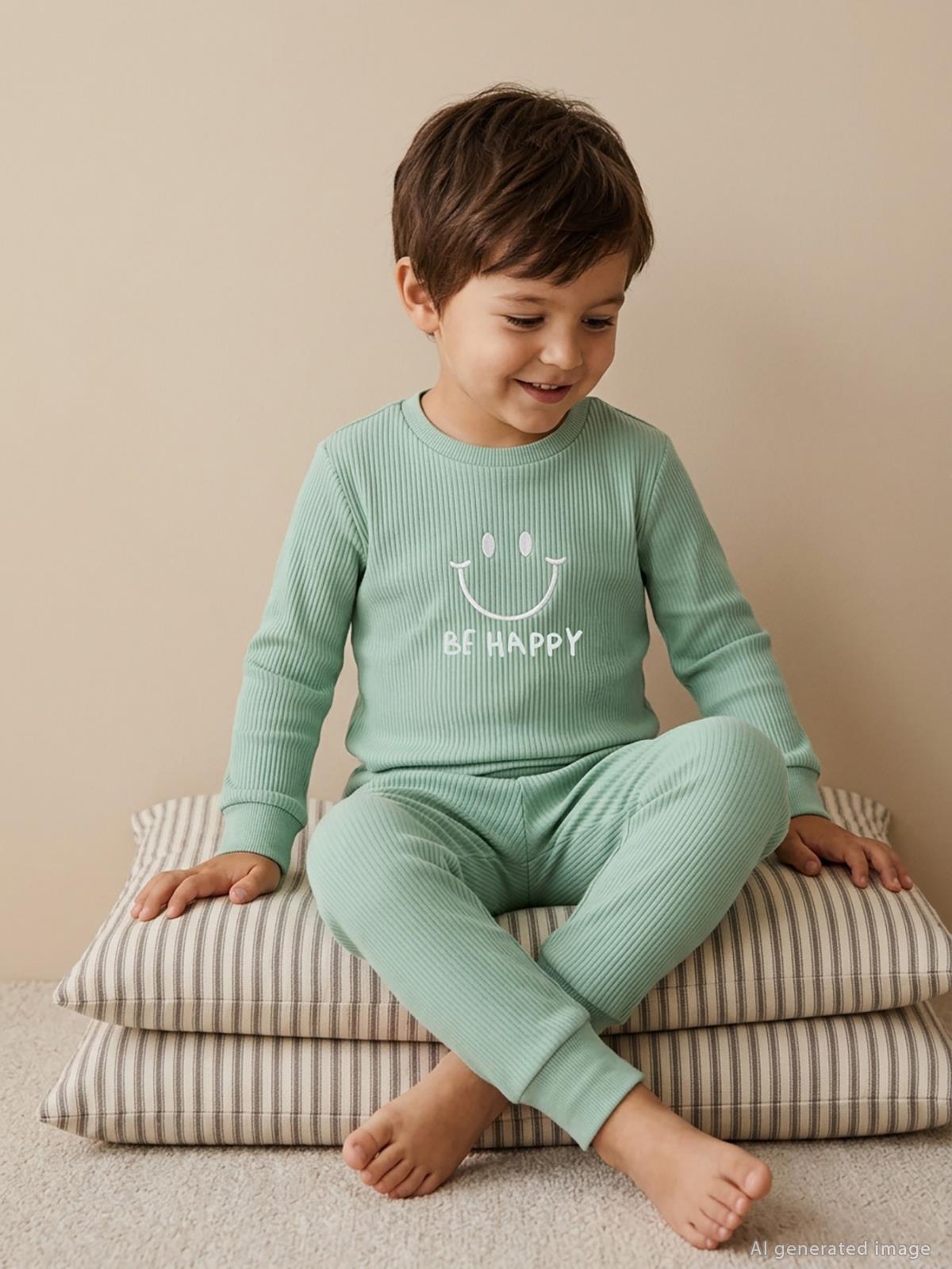 Minidamla Gülen Yüz Baskılı 1-6 Yaş Pijama Takımı - Yeşil
