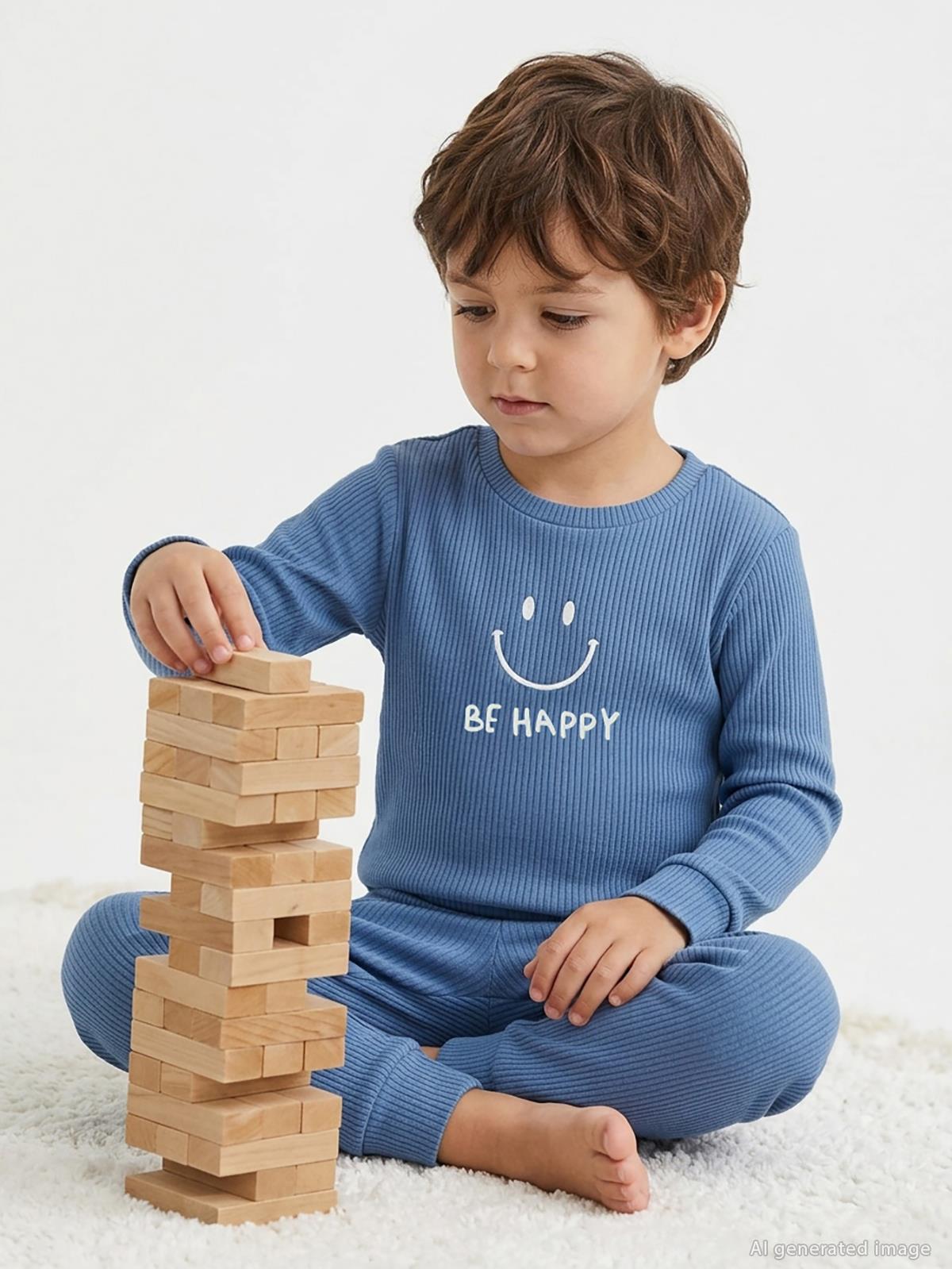 Minidamla Gülen Yüz Baskılı 1-6 Yaş Pijama Takımı - Yeşil