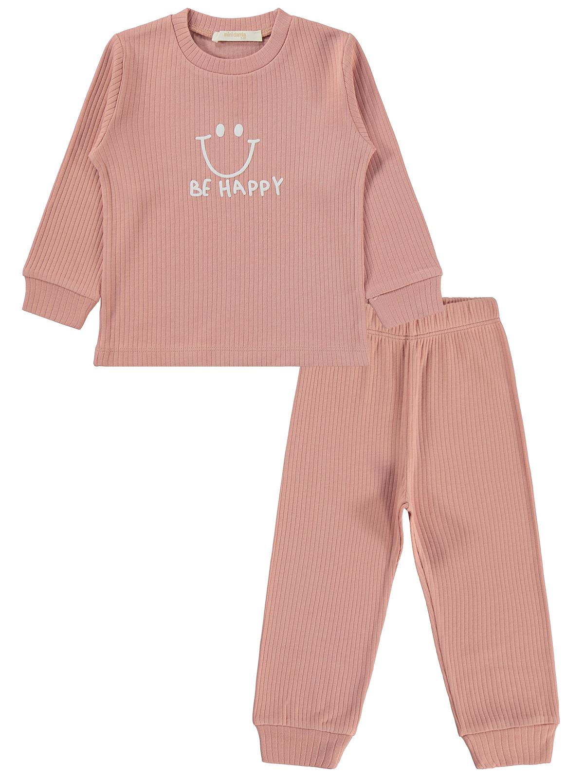 Minidamla Gülen Yüz Baskılı 1-7 Yaş Pijama Takımı - Pembe