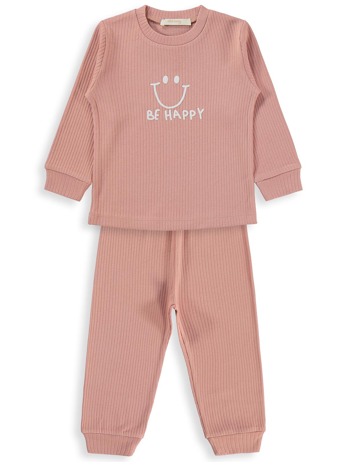 Minidamla Gülen Yüz Baskılı 1-7 Yaş Pijama Takımı - Pembe