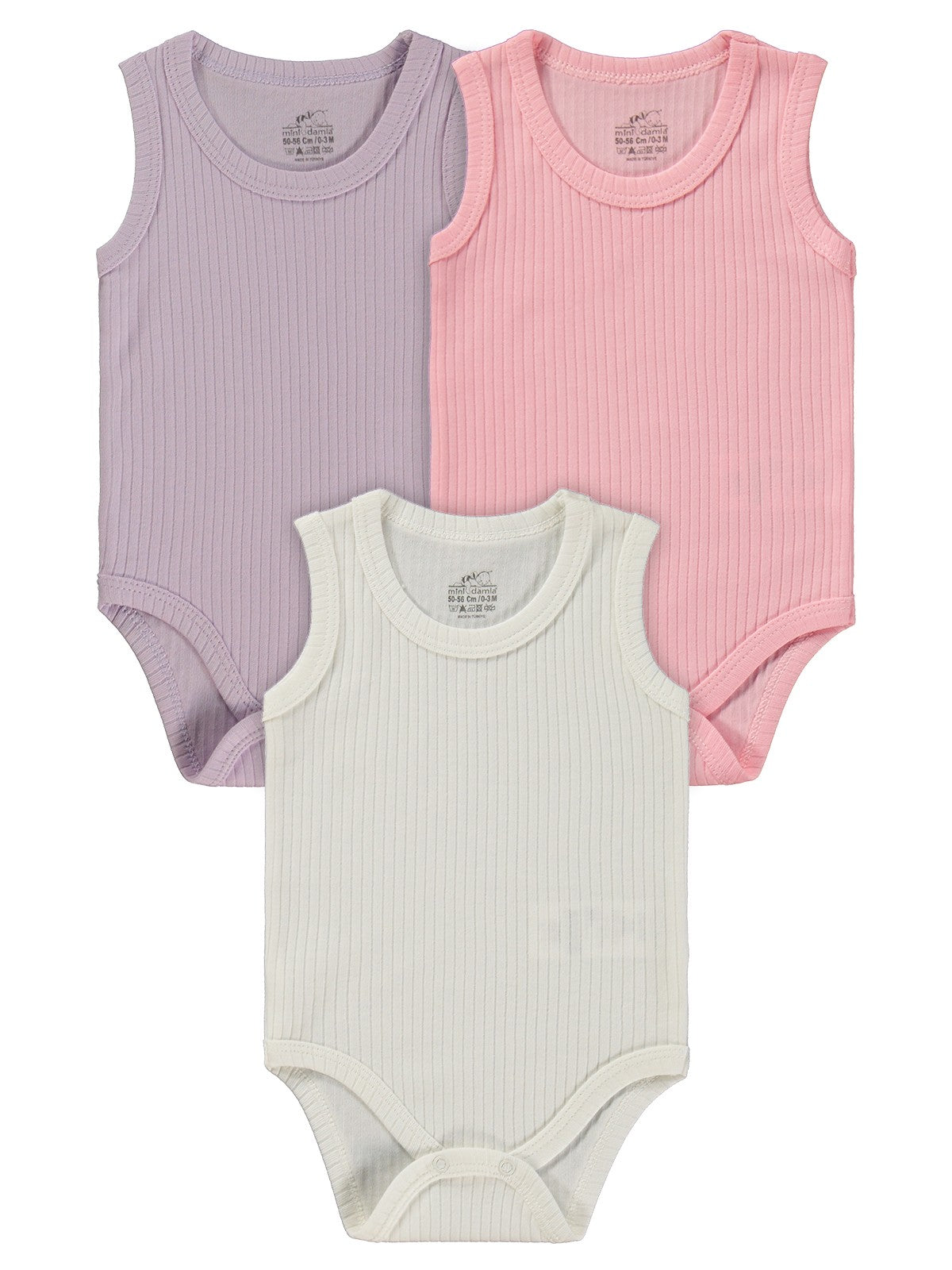 Minidamla Askılı Basic 3'lü set 1-18 Ay Çıtçıtlı Badi - Pembe