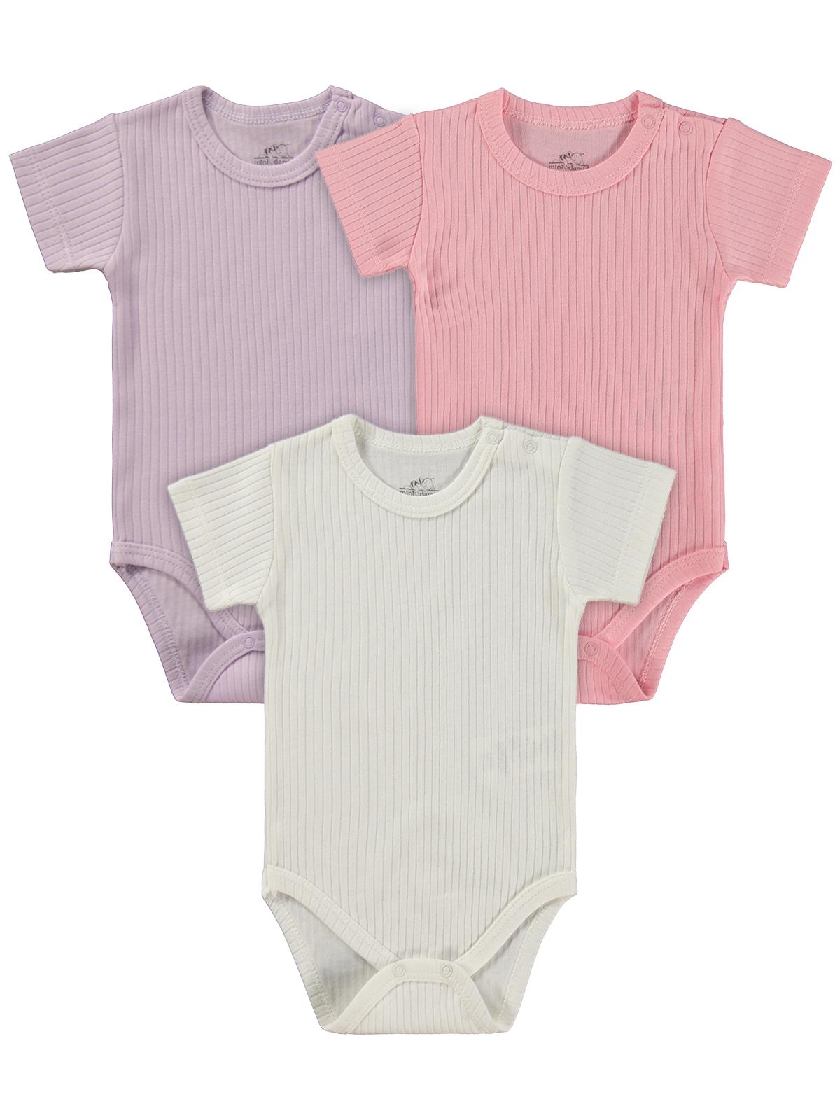 Minidamla Kısa Kol Basic 3'lü set 1-18  Ay Çıtçıtlı Badi - Pembe