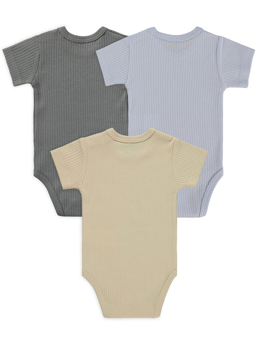 Minidamla Kısa Kol Basic 3'lü set 1-18  Ay Çıtçıtlı Badi - Mavi