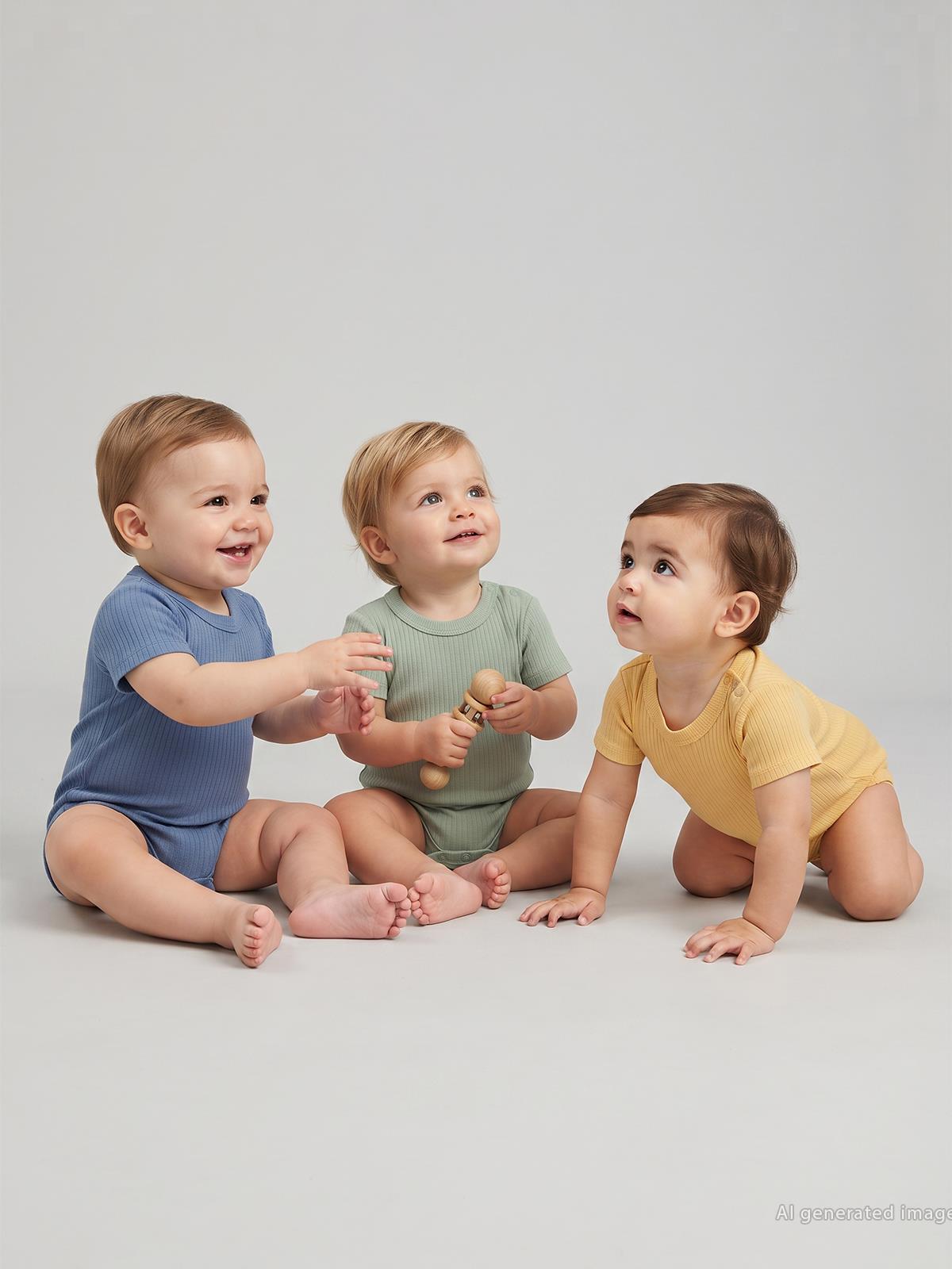 Minidamla Kısa Kol Basic 3'lü set 1-18  Ay Çıtçıtlı Badi - Mavi