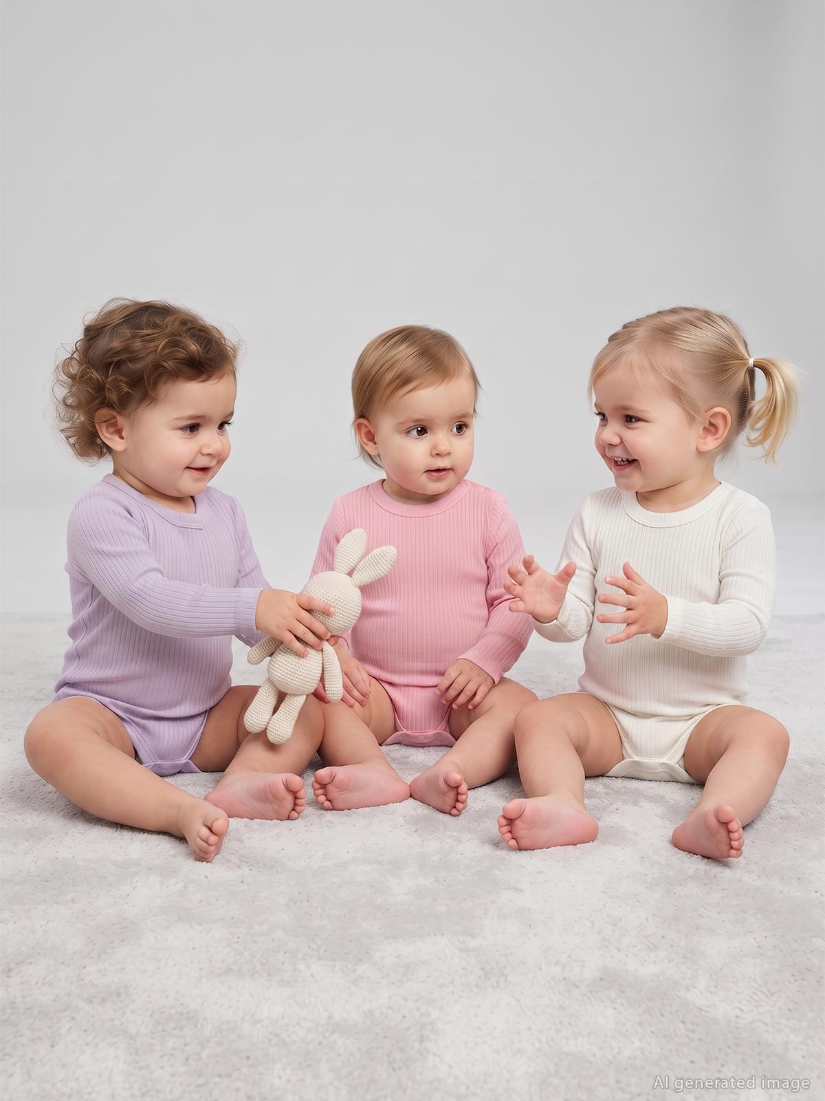 Minidamla Uzun Kol Basic 3'lü set 1-18 Ay Çıtçıtlı Badi - Pembe