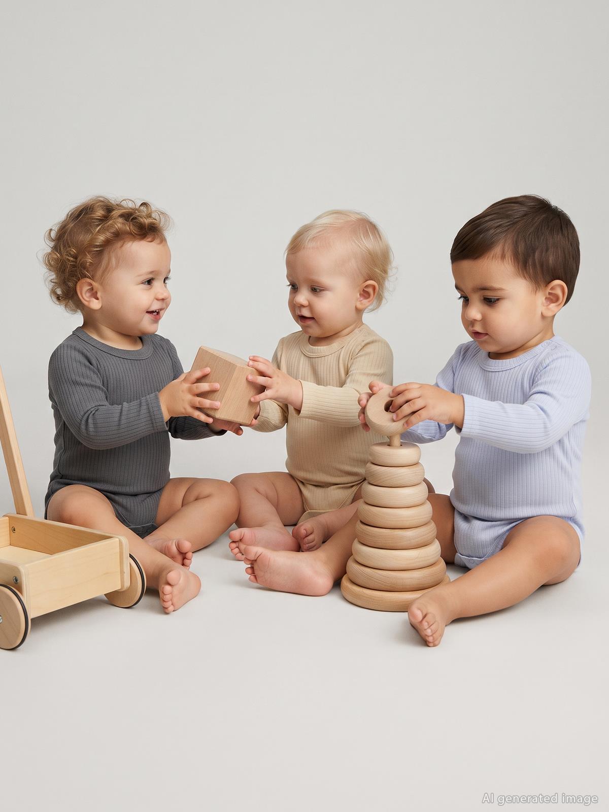 Minidamla Uzun Kol Basic 3'lü set 1-18 Ay Çıtçıtlı Badi - Mavi