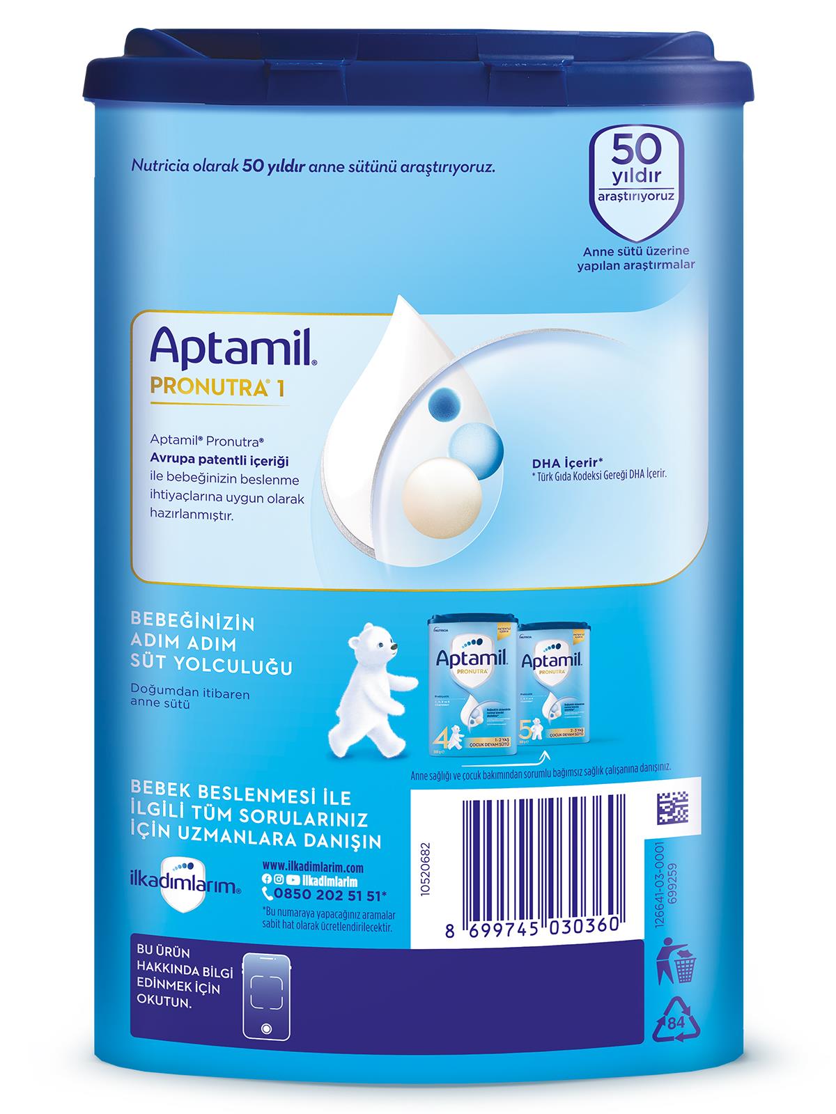 Aptamil 1 Bebek Sütü 800 g 0-6 Ay Akıllı Kutu