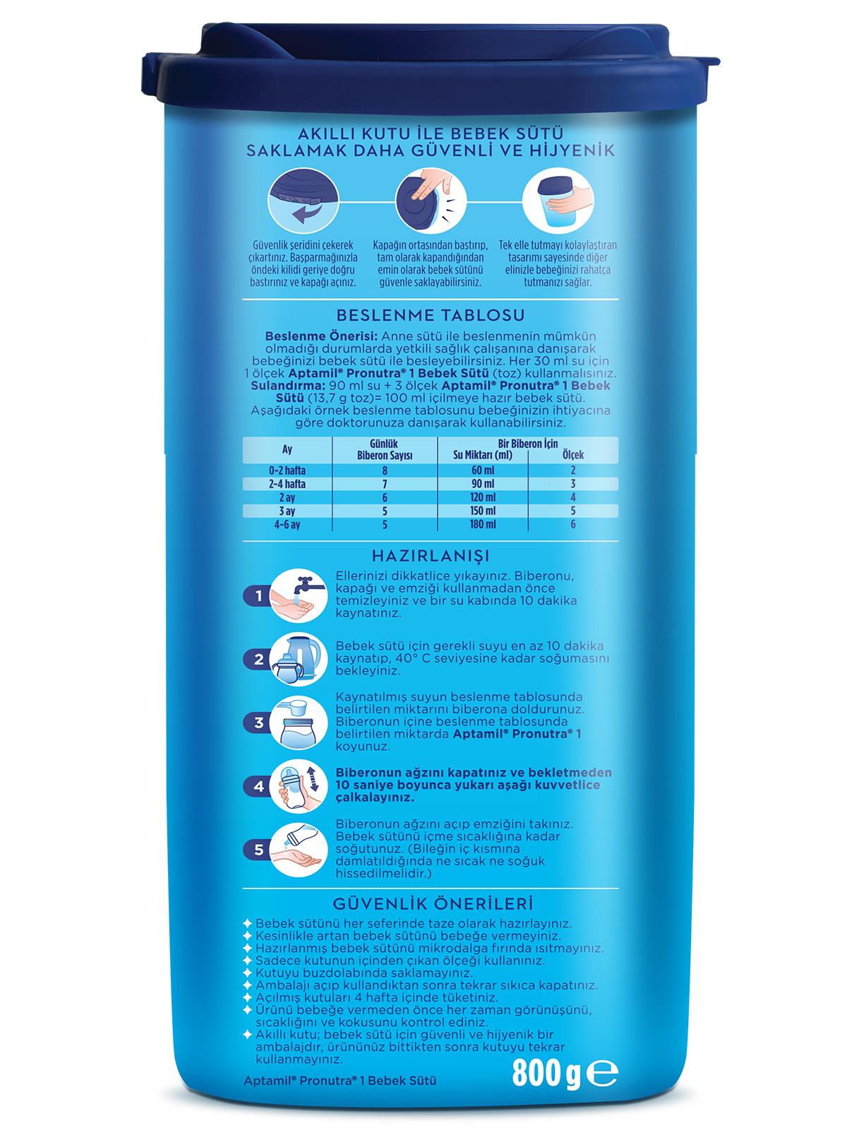 Aptamil 1 Bebek Sütü 800 g 0-6 Ay Akıllı Kutu