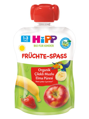 Hipp Mama Organik Çilekli Muzlu Elmalı Meyve Püresi 90 gr